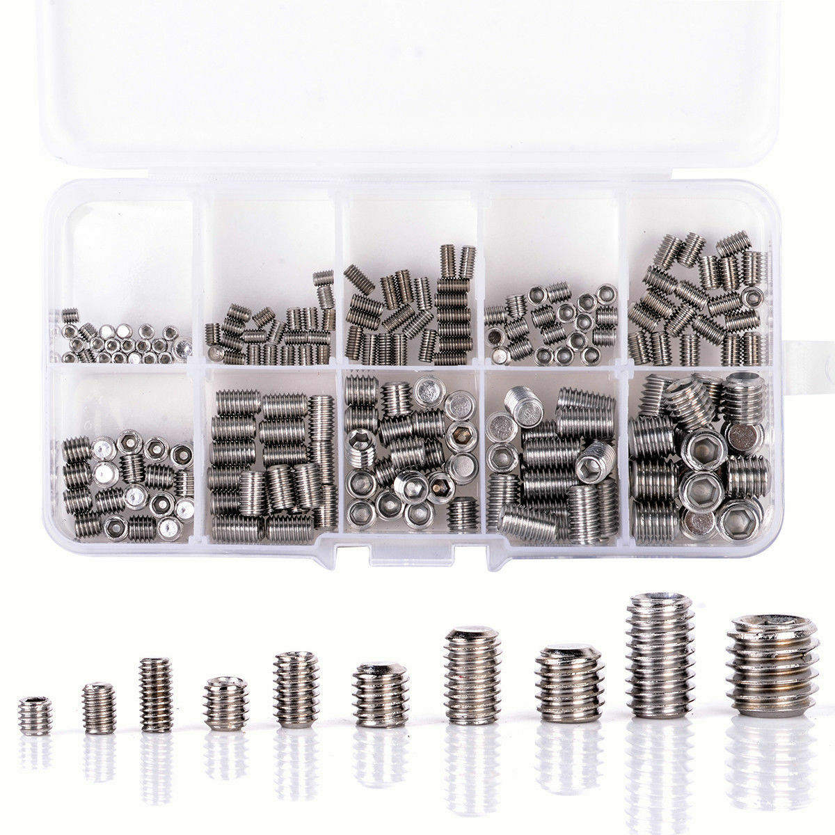 200pcs M3-M8 Stainless Steel Hex Socket Set Screw Grub Screws Assortment Kit NEW