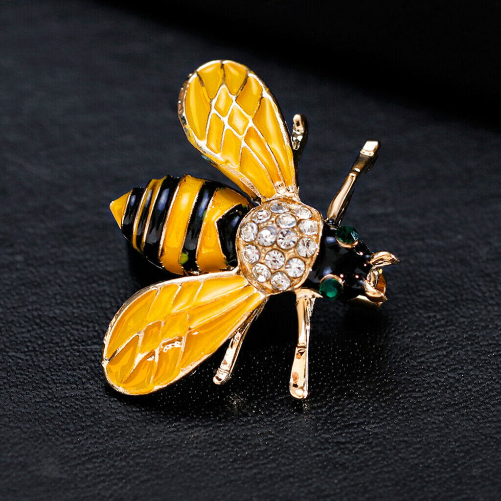 Cute Yellow Enamel Color Crystal Bug Honeybee Brooch Green Eye Corsage Pin