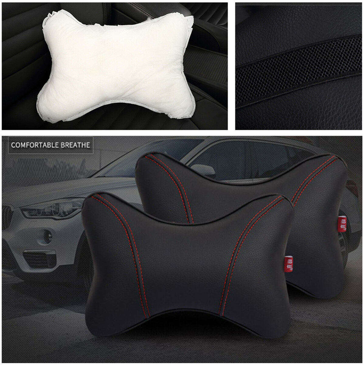 1 Pcs Wear-resistant PU Leather Car Headrest Pillow Breathable Safety Protection