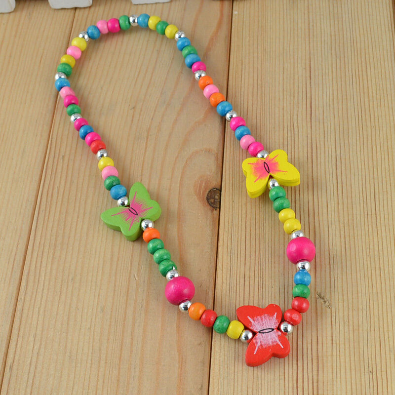 Children Jewelry Girl ButterFly Wood Beaded Necklace Bracelet Set Gift Xmas
