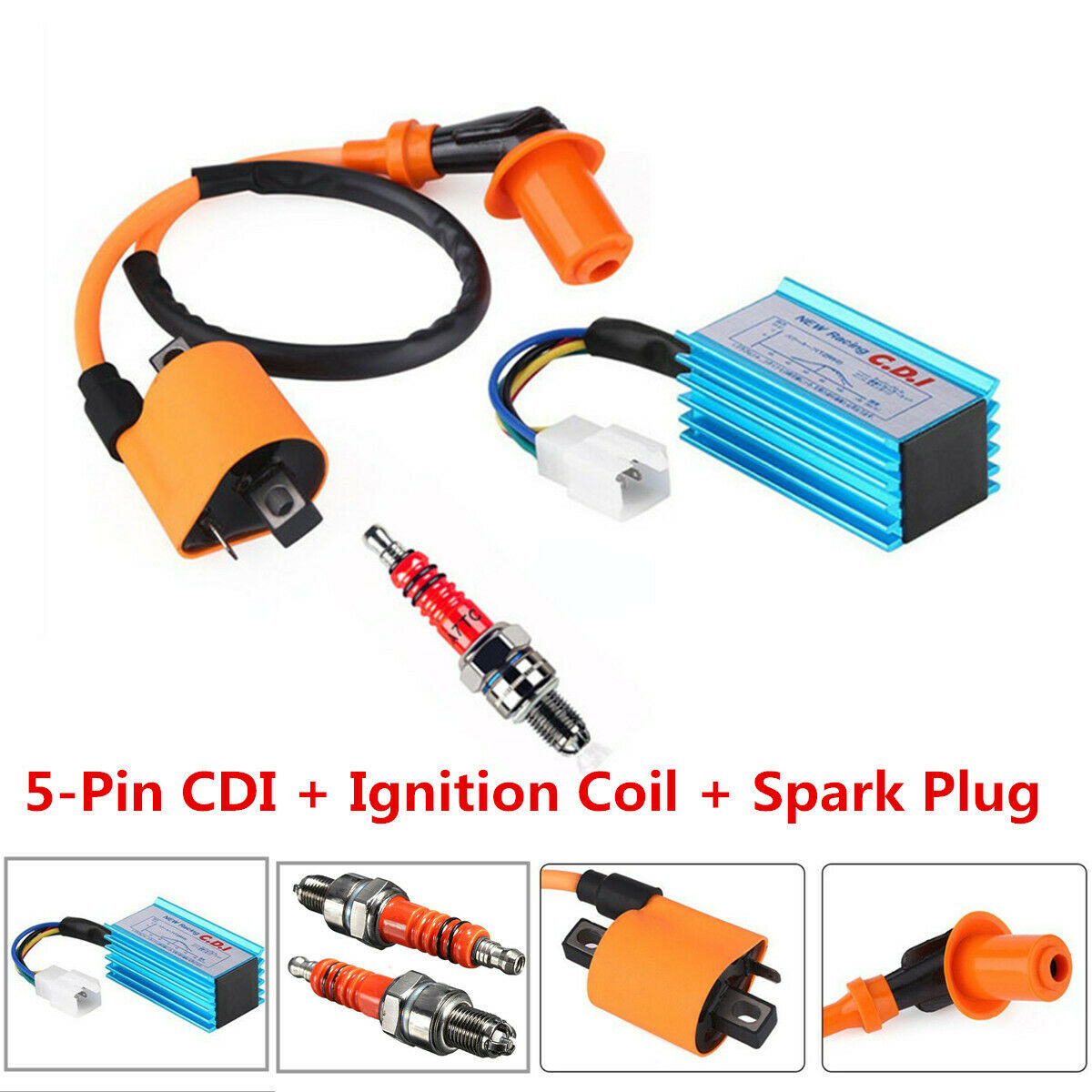 High Performance Racing CDI 5 Pin + Ignition Coil +Spark Plug 50-160cc Universal