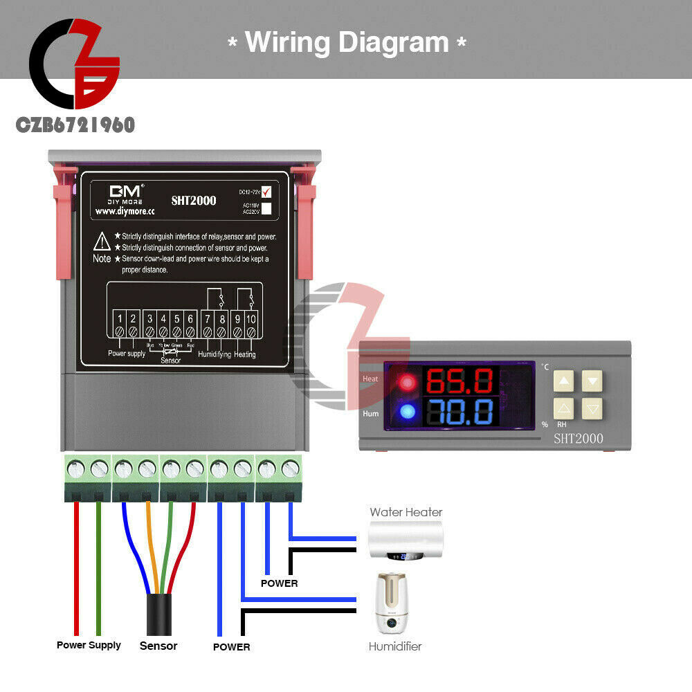 SHT2000 Humidity Hygrometer Thermostat Temperature Controller DC 12-72V 10A