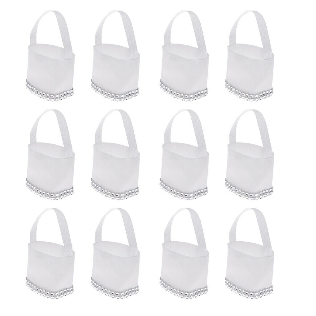 12pcs White Shiny Small Sweets Candy Bags with Handle Wedding Party Favor