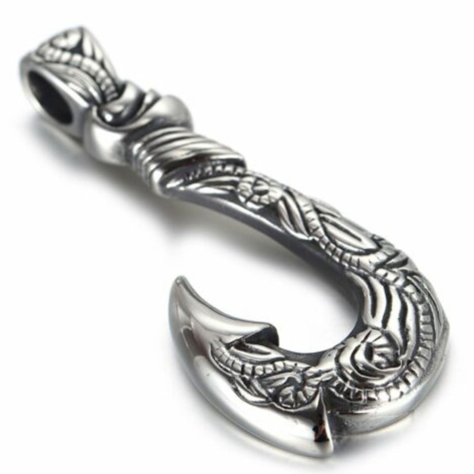 Mens Hawaiian Fishing Fish Hook Pendant Necklace Stainless Steel Jewelry