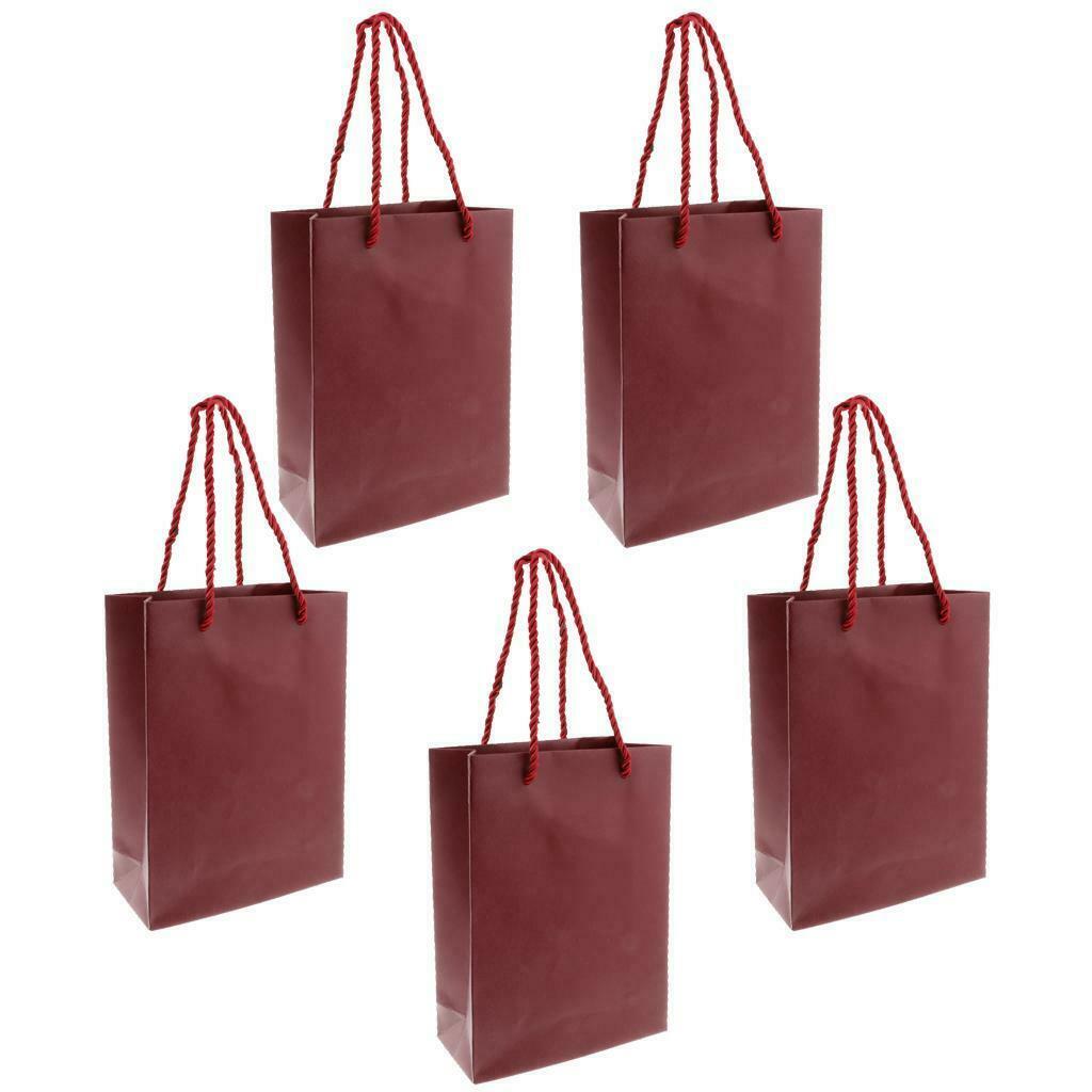 5 Pieces Paper Bags Jewelry Shopping Gift Wedding Handles Bags Wine Red