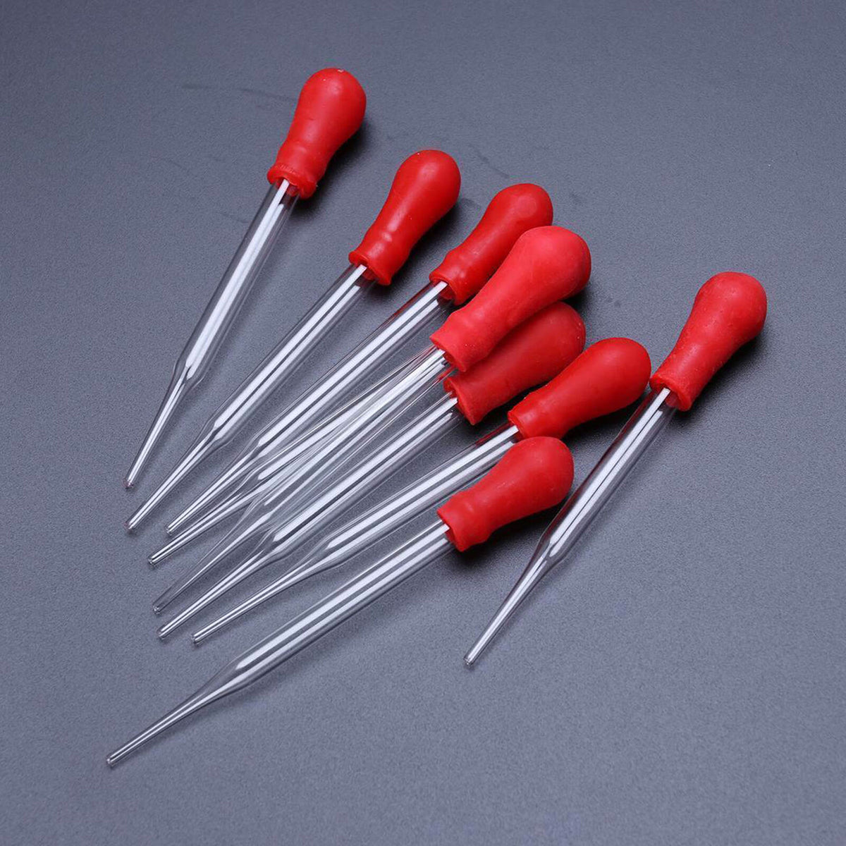 10Pcs 9cm Glass Pipette Laboratory Medicine Dropper Red Rubber Head Pipet