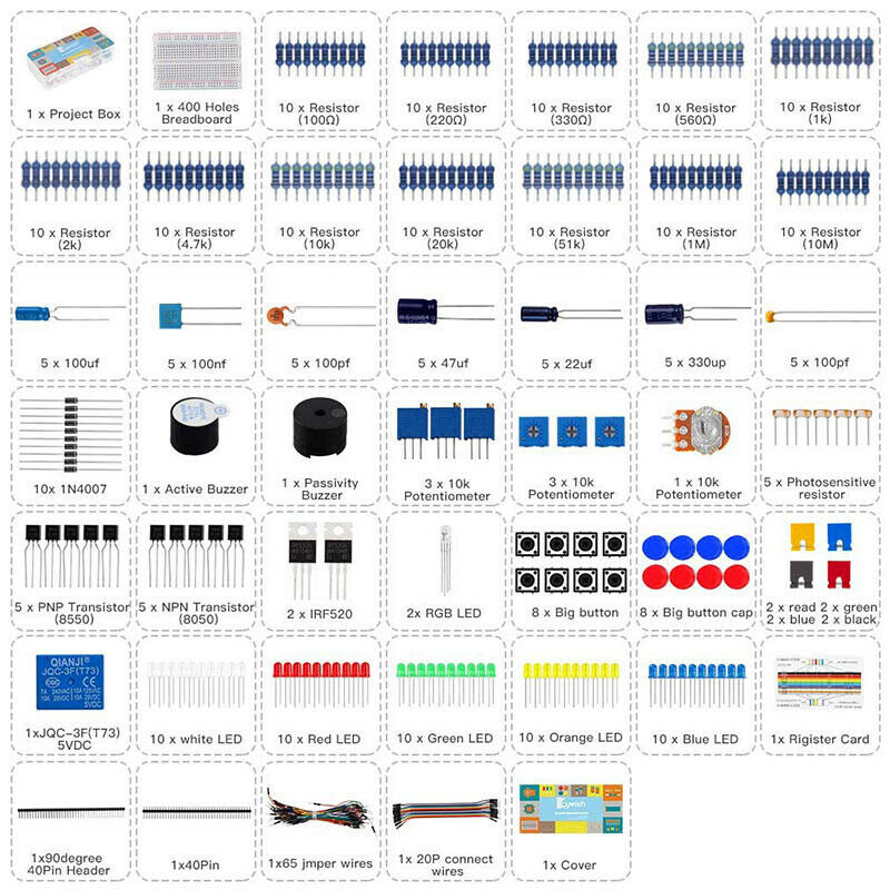 Electronics Component Basic Starter Kit with 400 tie-points Breadboard Cable