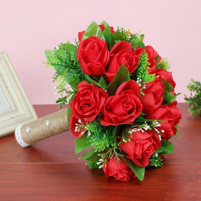 Wedding Bouquet Roses Bridal Wedding Hand Bouquet Bridesmaid Holding ArtificT7O1