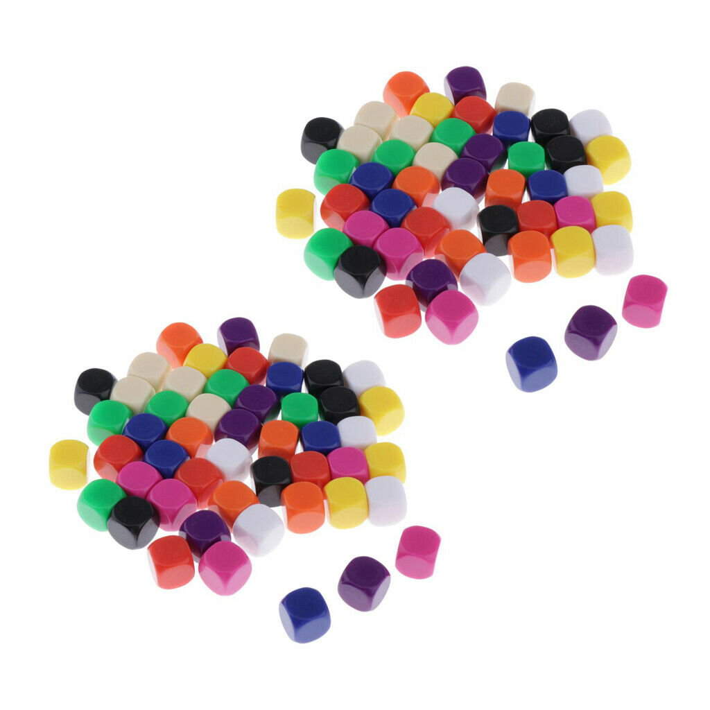 Set of 100 Plastic Colorful Opaque Blank D6 Dice 16mm for Math Teaching