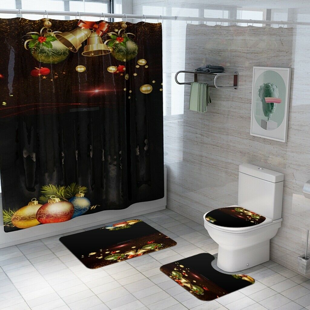 3pack Xmas Bathroom Set Rug Mat Toilet Lid Cover Non Slip Bathmats Style01