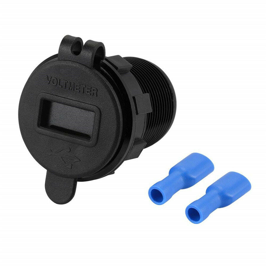 2 In 1 Aluminum Dual USB Car Charger w/ Waterproof Cap +LED Battery Volt Monitor
