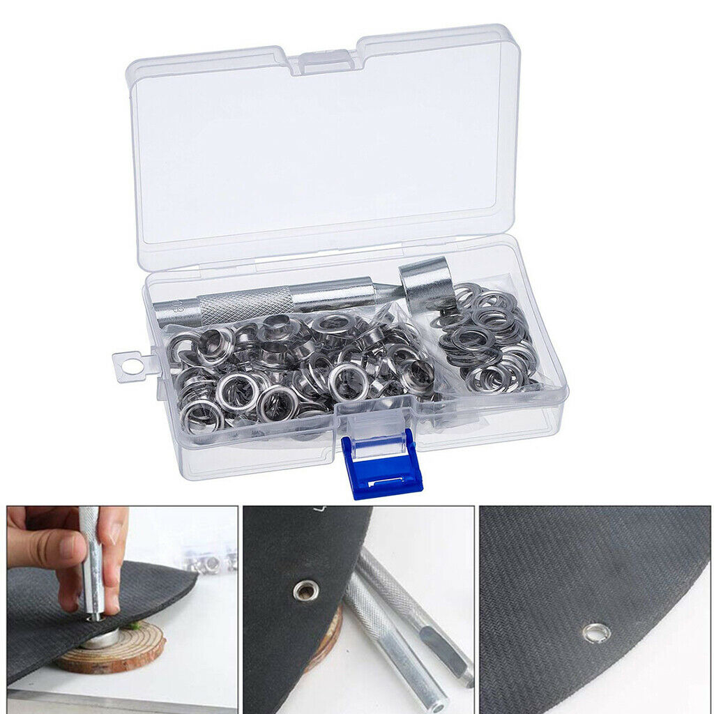100 Sets Grommet Setting Tool & Storage Box Eyelet Kit for Canvas Leather