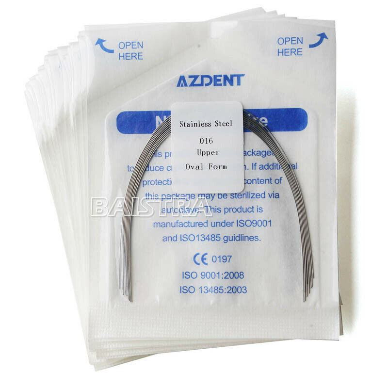 100 Packs Dental Orthodontic Stainless Steel Round Arch Wires 016 Upper AZDENT