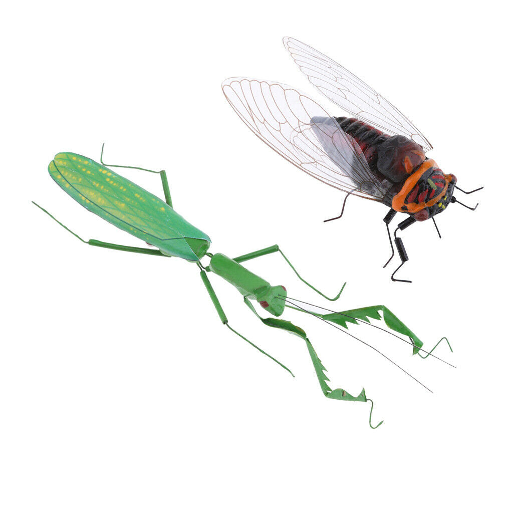 2 x Vivid Insect Animal Statue Wall Hanging Art Garden Decor Mantis & Cicada