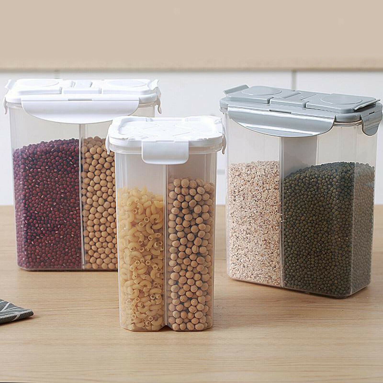 2.6L Dividers Box Organizer Clear Plastic Case Storage Container for Cereal Gray