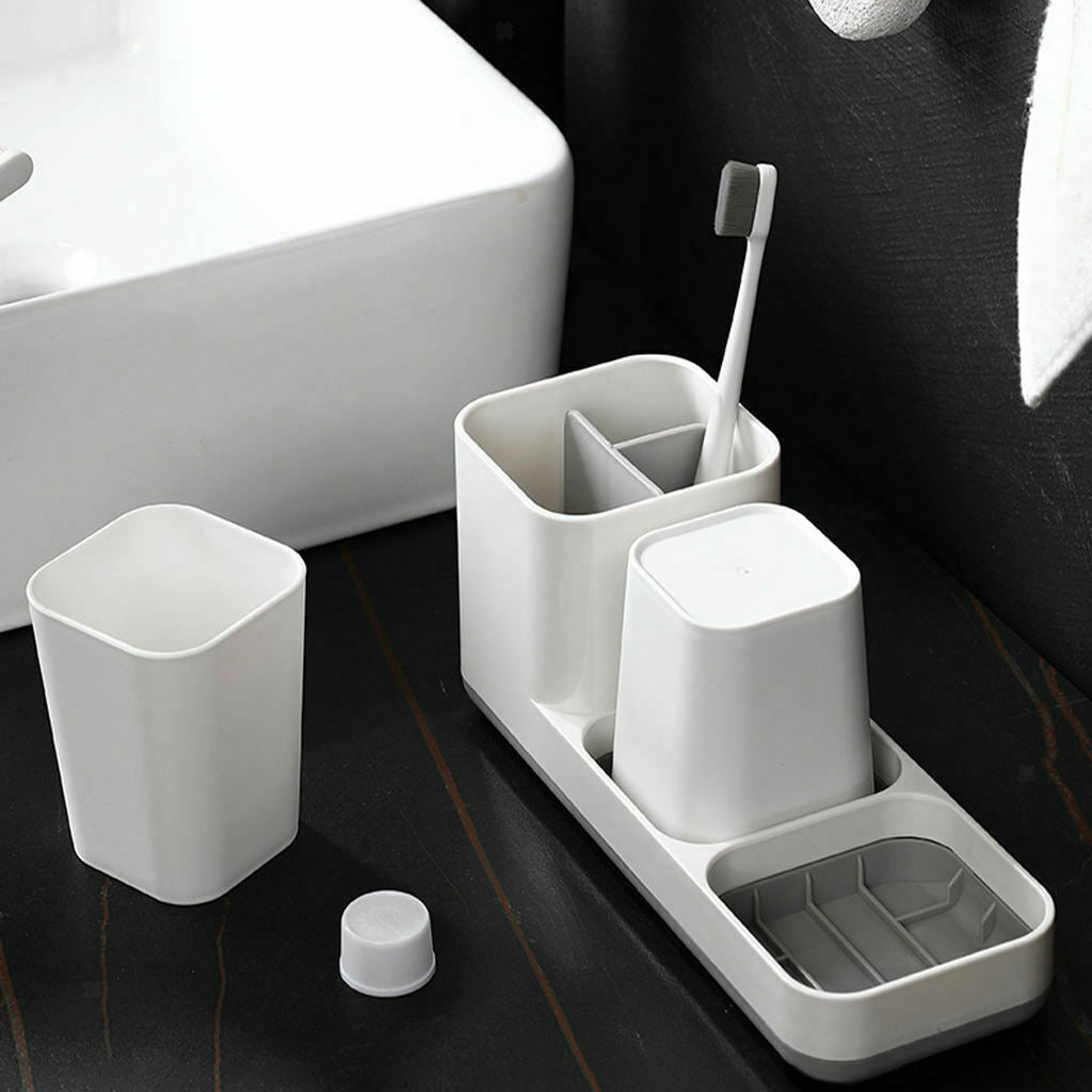 Toothbrush Holder Toothpaste Razor Makeup Brushes Organizer 2 Bathroom Cups