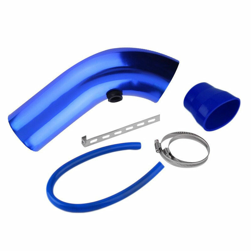 Car Aluminum Alloy Air Intake Kit Pipe 3"+Cold Air Intake Filter+Clamp Blue
