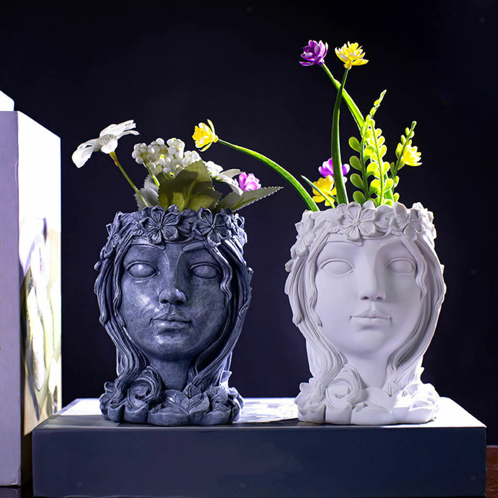 2x Goddess Face Head Planter Succulent Herb Flower Pot Garden Patio Yard Bar