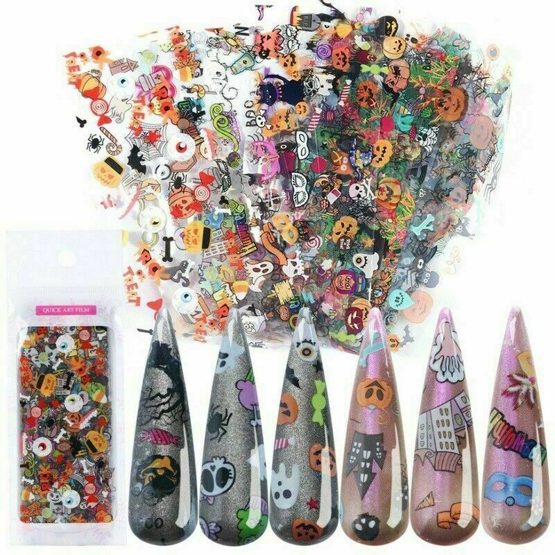 10Pcs Halloween Series Nail Foil Stickers Transfer Decals Paper Nail Decor