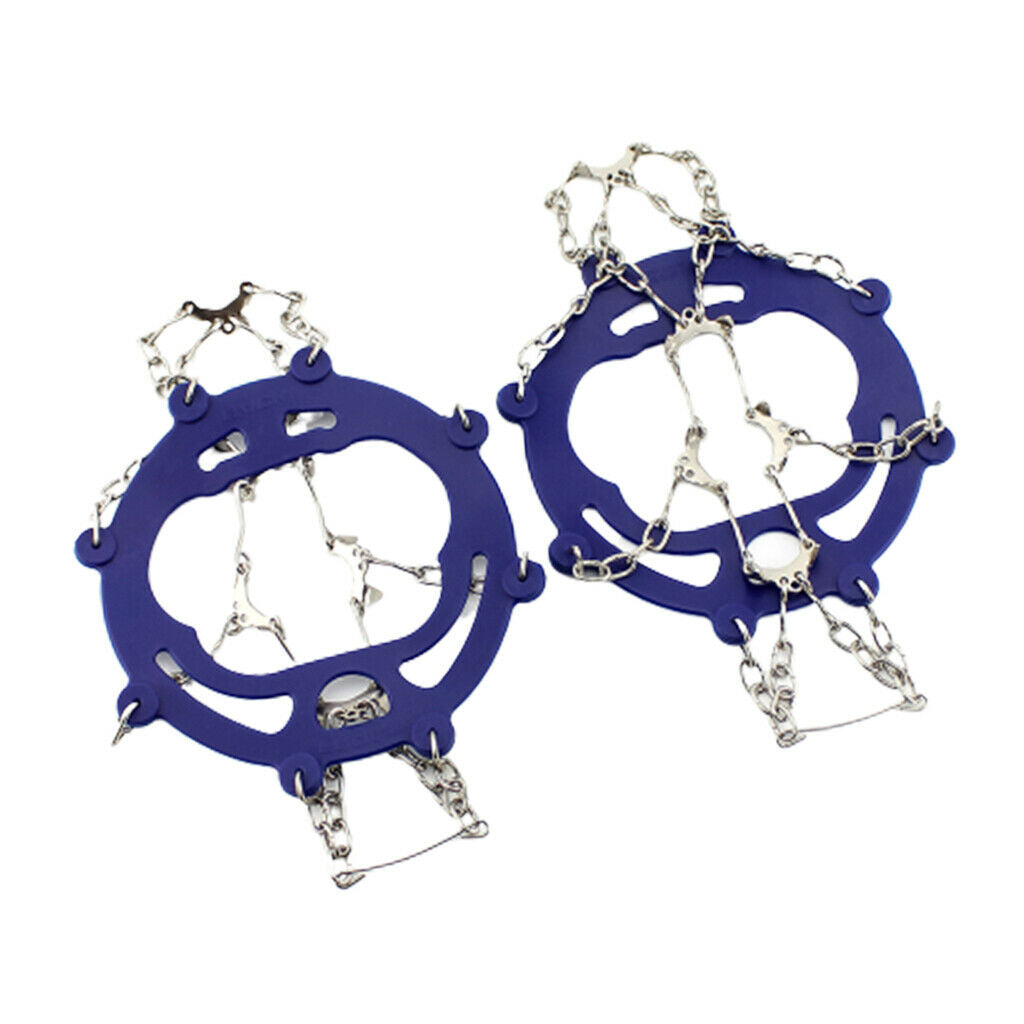 10 Teeth Ice Crampons Simple Traction Winter Ice Grips Footwear Chain Blue_L