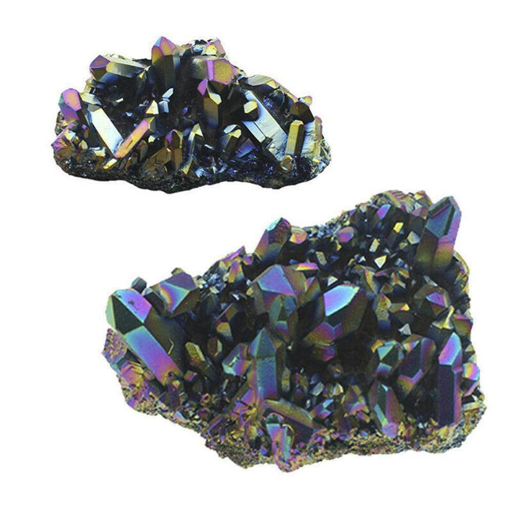 UK Natural Crystal Quartz Aura Amethyst Rainbow Titanium Specimen Cluster Stone