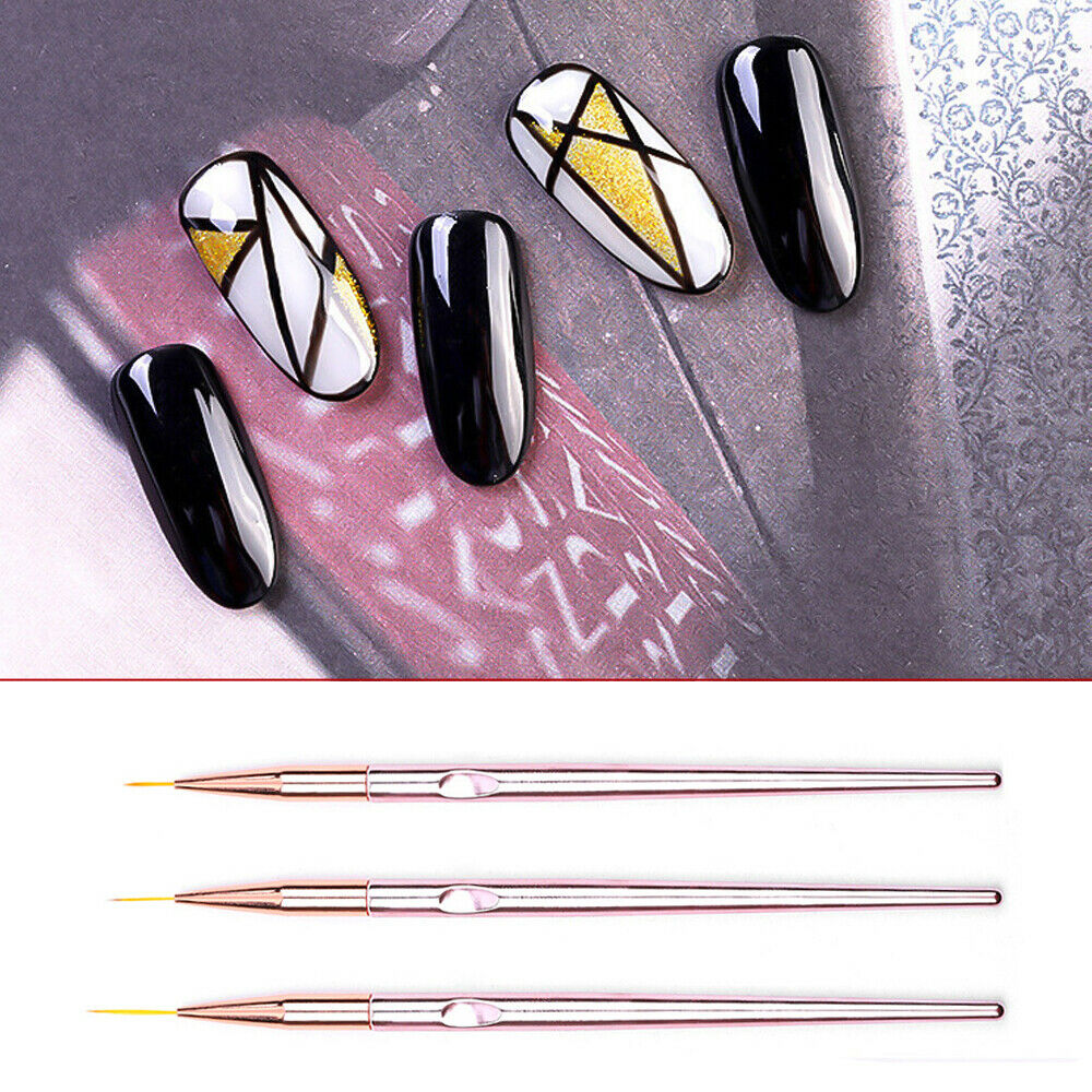 3PCS Nails Art Pen Dotting Painting Drawing UV Gel Liner Polish Brush Tools Set
