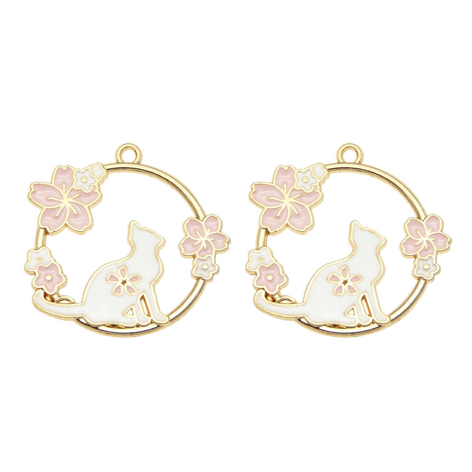 12 PCS Circle Flower Enamel Charm Bracelet Cat Hollow Alloy Pendant Jewelry 30mm