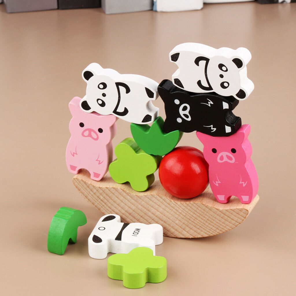 Fun Stacking Tower Balancing Game - Wooden Animal Building Blocks Baby Early