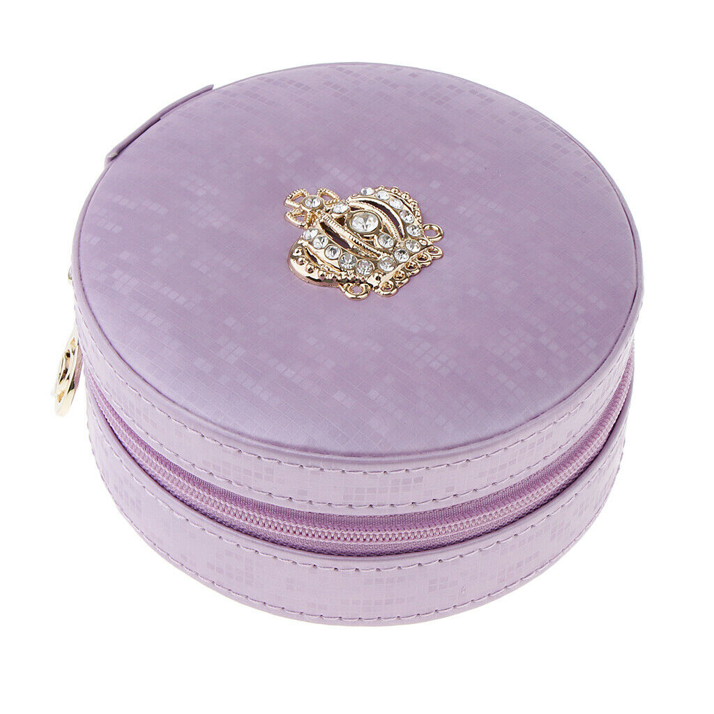 Portable Travel PU Leather Round Earrings Rings Ear Stud Jewelry Box Storage