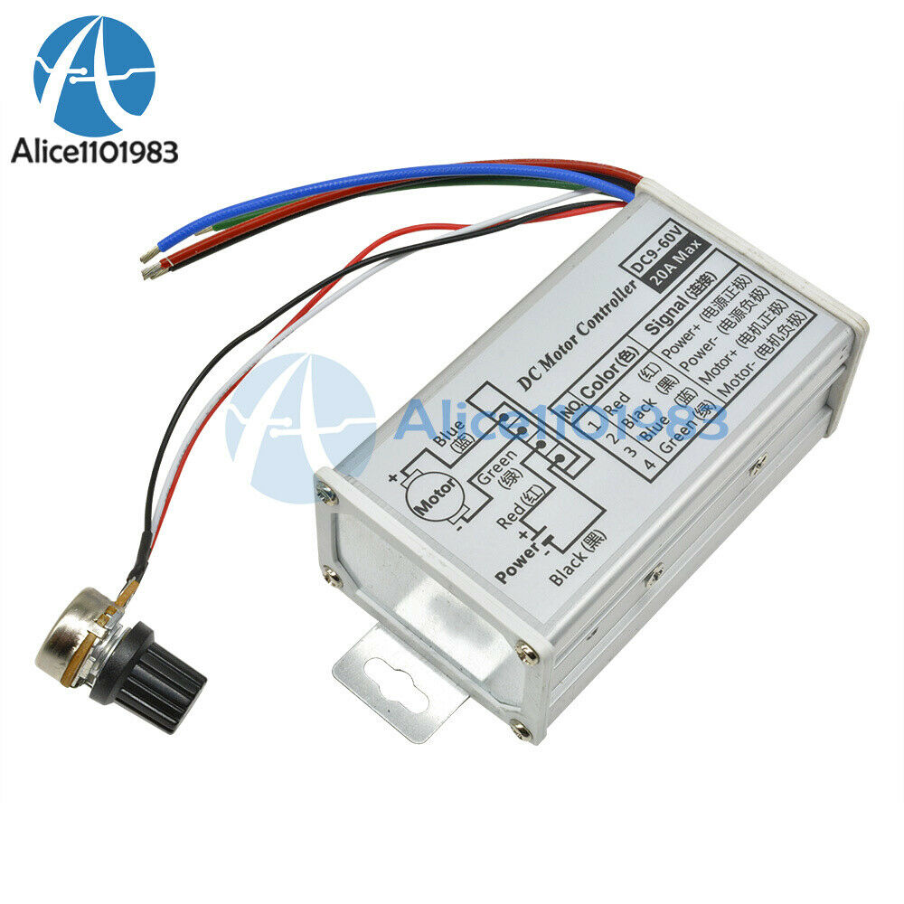 DC 9-60V 20A PWM Motor Stepless Speed Controller Switch Reversible Pulse Driver