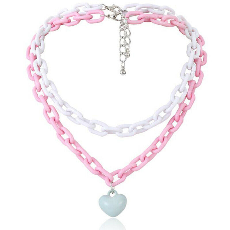 2Pcs/set Multilayer Heart Pendant Acrylic Necklace Clavicle Choker Women .l8