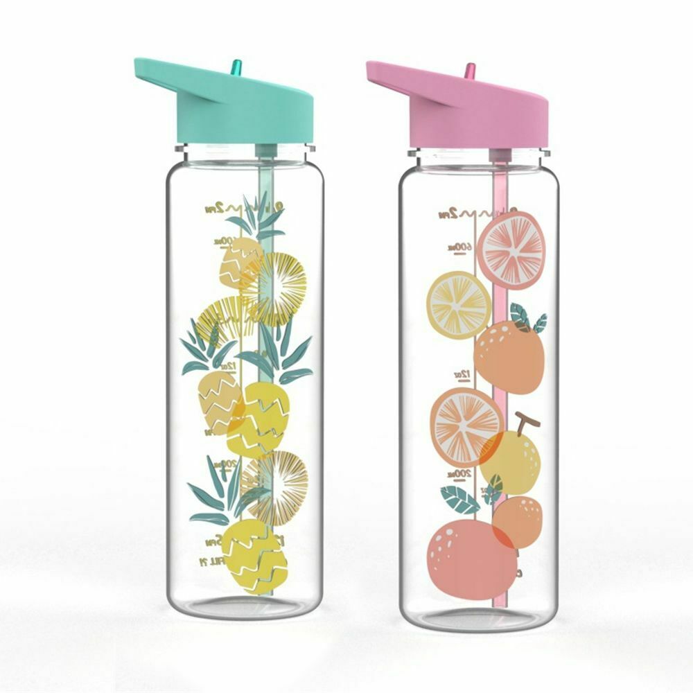 Outdoor Leakproof Portable BPA Free Sports Water Bottle Fruit Pattern Cup Straw