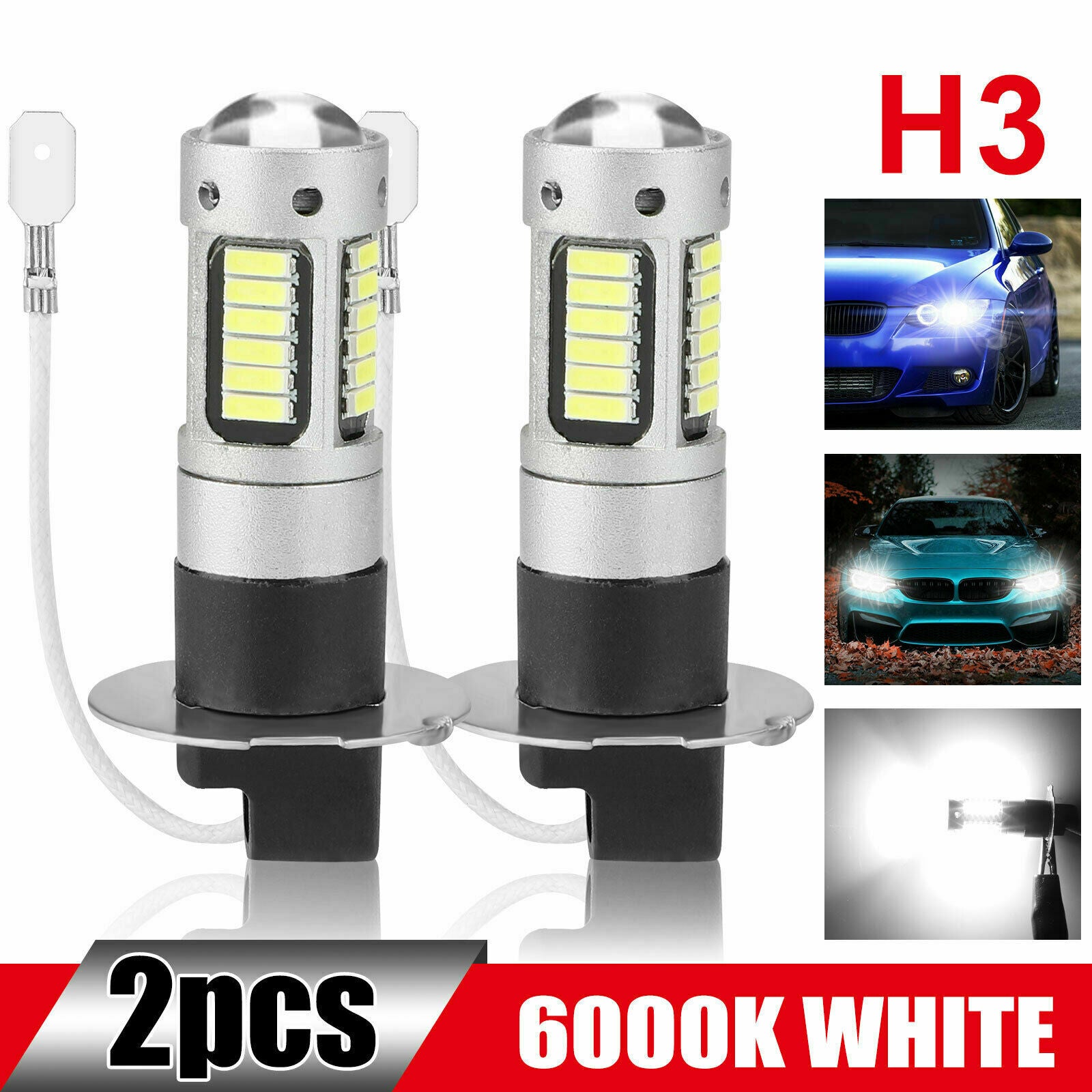 2x H3 LED Fog Driving Light Bulbs Conversion Kit Super Bright 6000K White