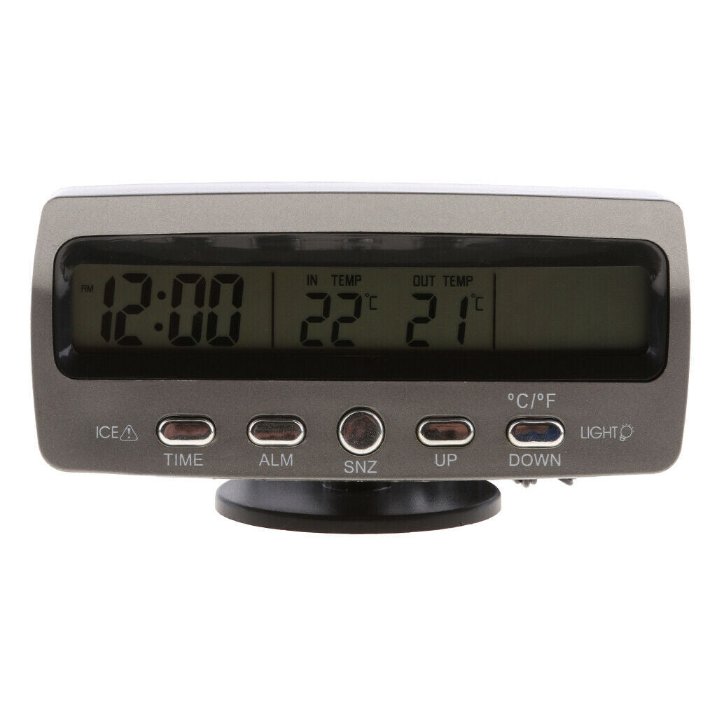 Digital 12V Car Voltmeter Voltage Monitor Alarm Clock With Inside/Outside