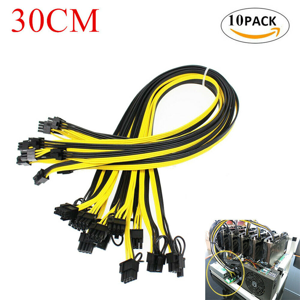 10Pcs 30cm 6Pin to 8Pin (6+2 Pin) PCI-E Cable 18AWG Mining Efficient & Practical
