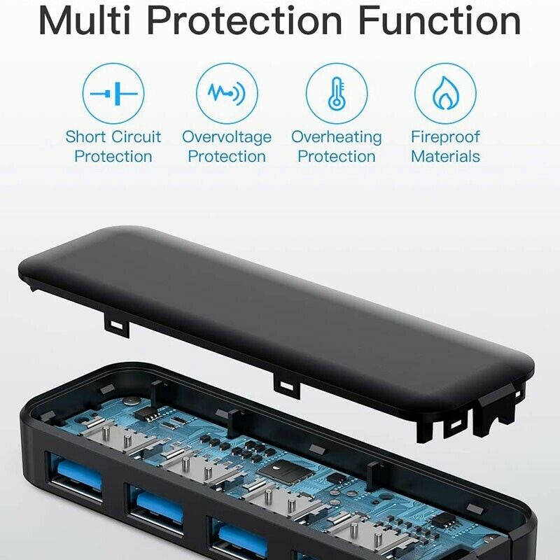 USB 3.0 Hub 4 Port USB Distributor Data Hub with Independent Switch and IndiM2I3