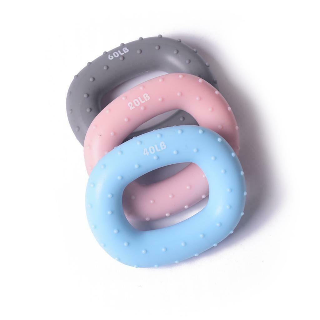 3Pcs Silicone Hand Finger Grip Ring Muscle Power Training Exercise Blue 40LB