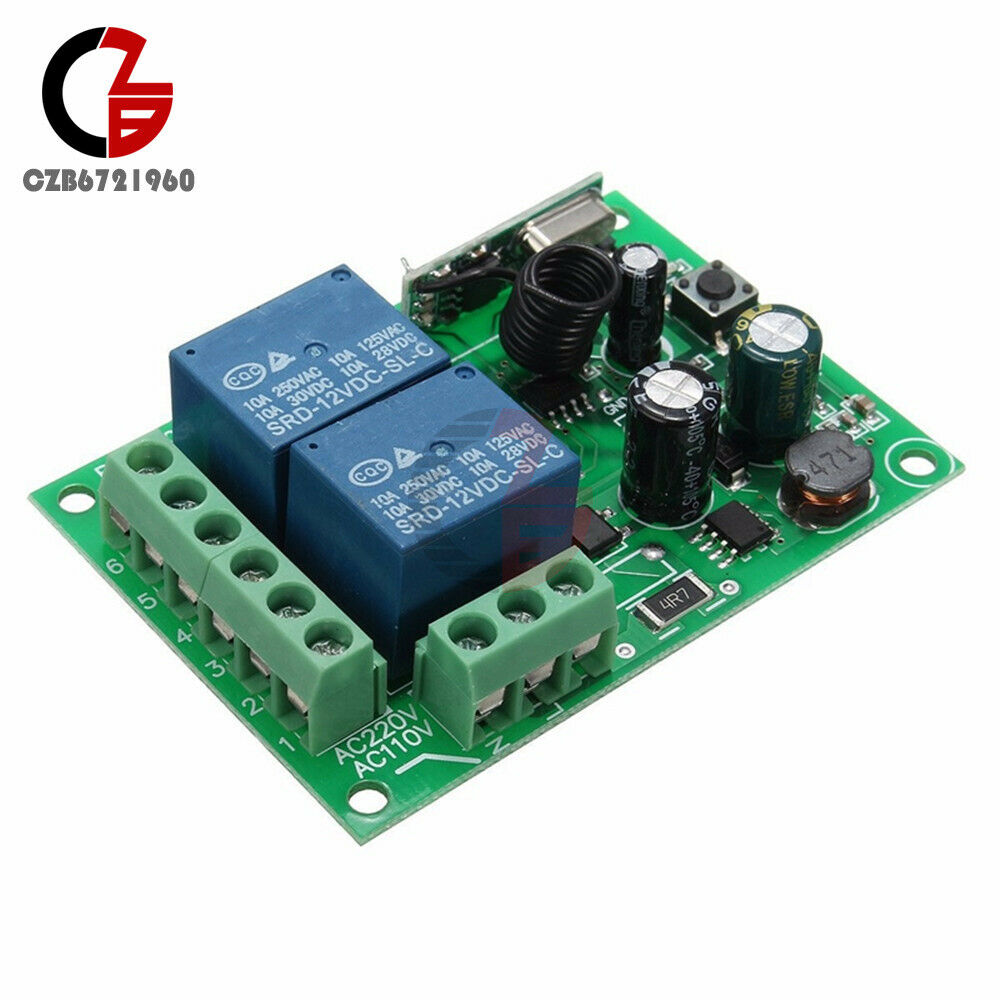 AC 220V 10A 433MHz 2CH Channel Wireless RF Relay Remote Control Switch Receiver