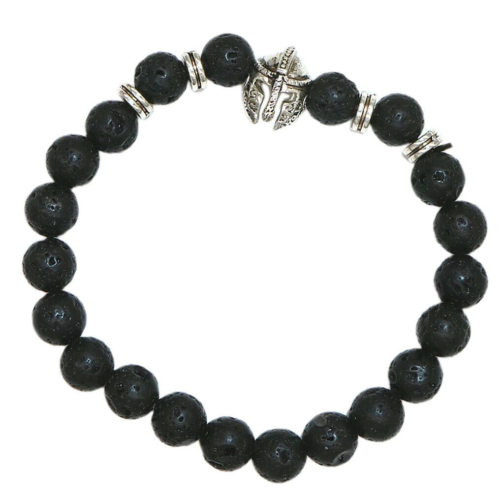 Unisex Black Lava Stone Beaded Charm Bracelet Bangles Jewelry Helmet