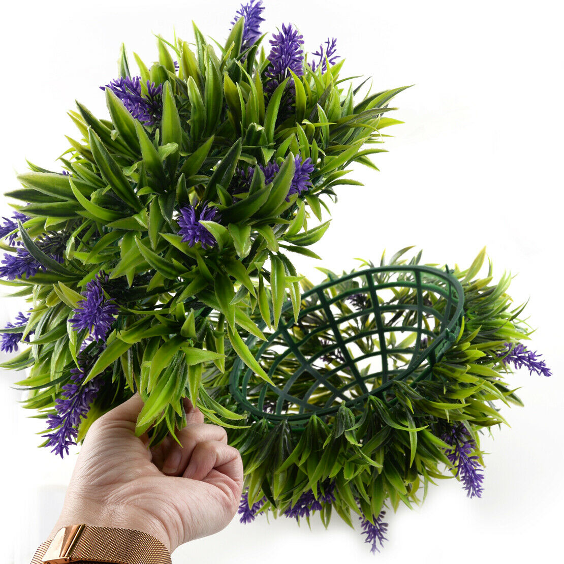 Purple Artificial Hanging Flower Plant Lavender Topiary Ball Decor Basket~
