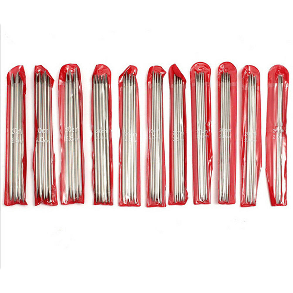 55pc 20cm Stainless Steel Dual Point Straight Sweater DIY Knitting Needle Set#ur