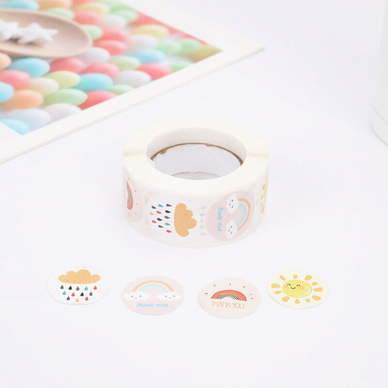 500 Pcs Round Cartoon Thank You Stickers Cute Sun Rainbow Clouds Stick.l8