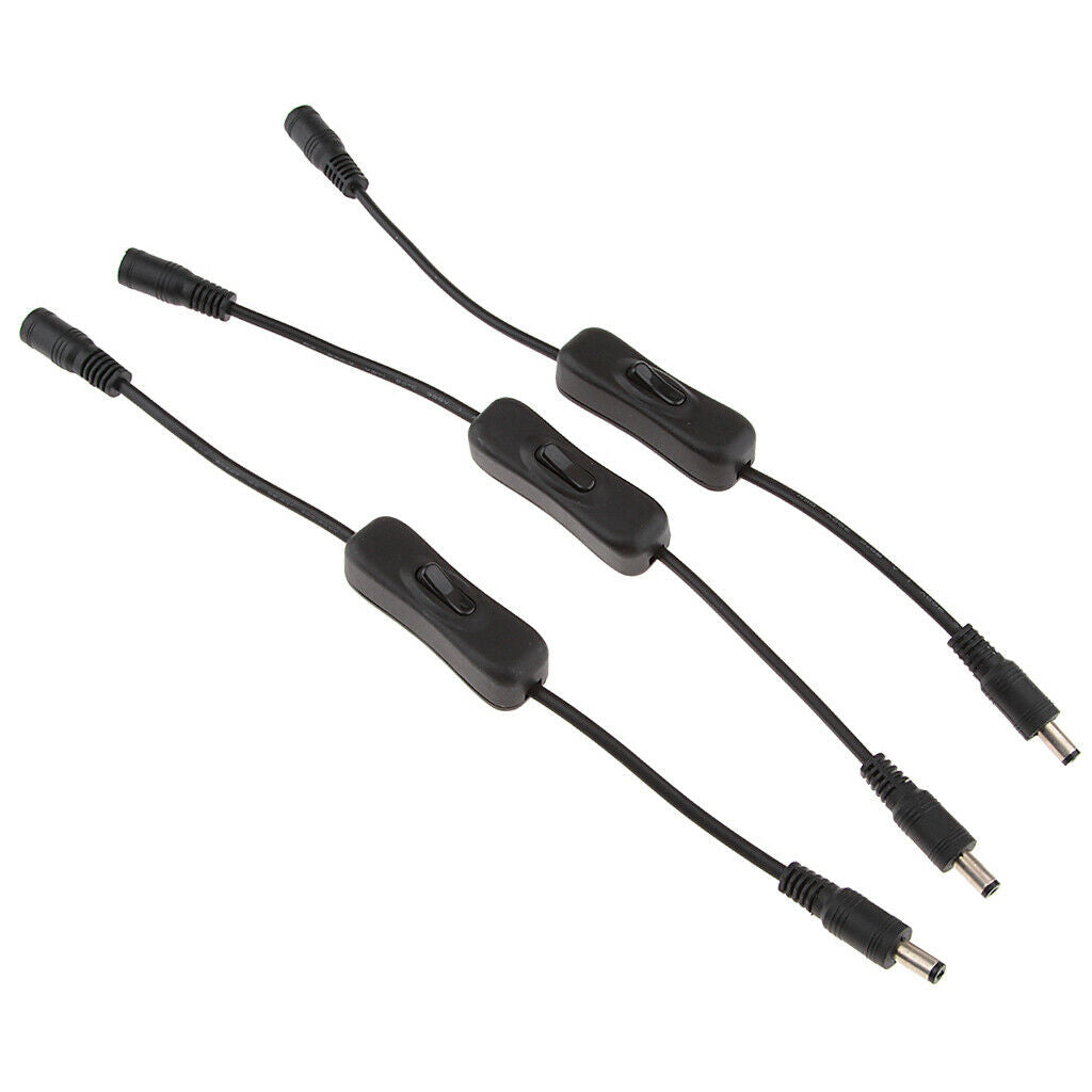 3Pcs Handy LED Strip Light DC Inline On/Off Switch Cable 5.5x2.1mm for CCTV