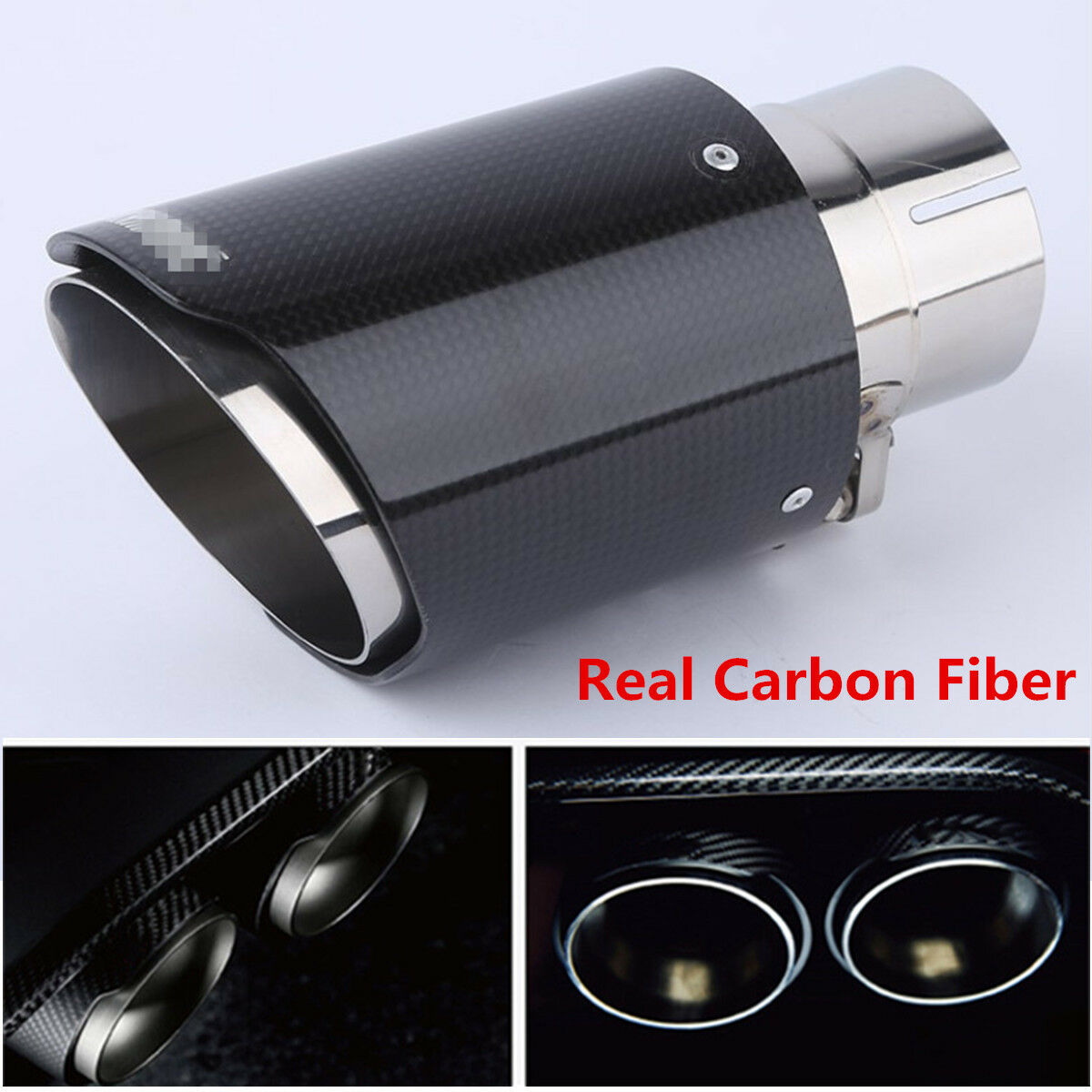 Glossy Real Carbon Fiber Car SUV Exhaust Pipe Muffler End Tips For Car 63mm-89mm