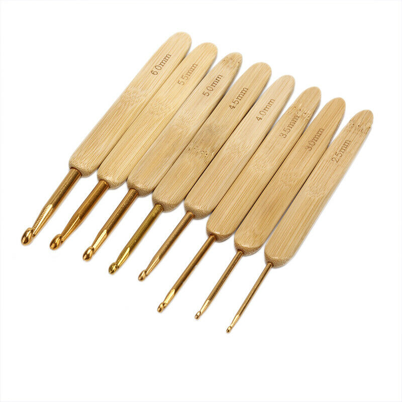 8x Bamboo Crochet Hooks Set Needles Knitting Handle Weave Yarn Sewing Tools ZYDD