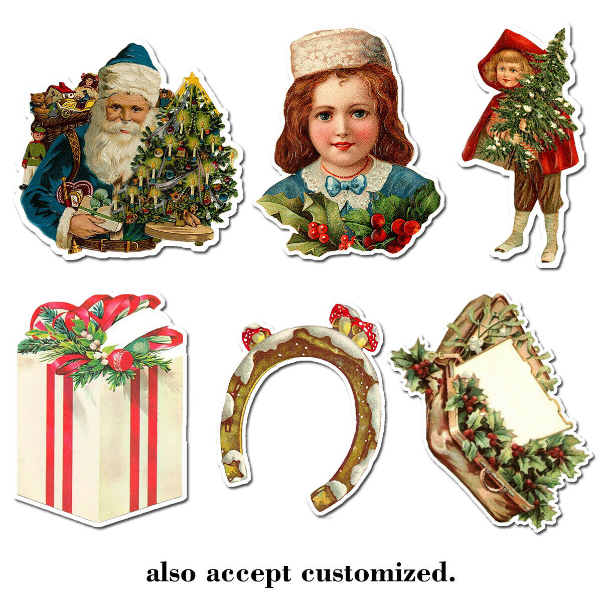 6pcs Christmas Skateboard Stickers Vinyl Luggage Laptop Decals Wall Decor Gift