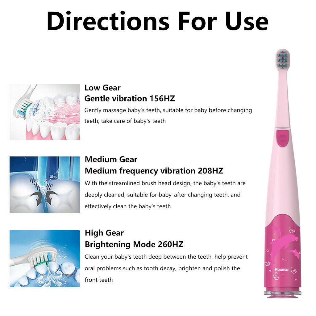 Electric Toothbrush Oscillating Kids Brush 3 Modes for Children Pink