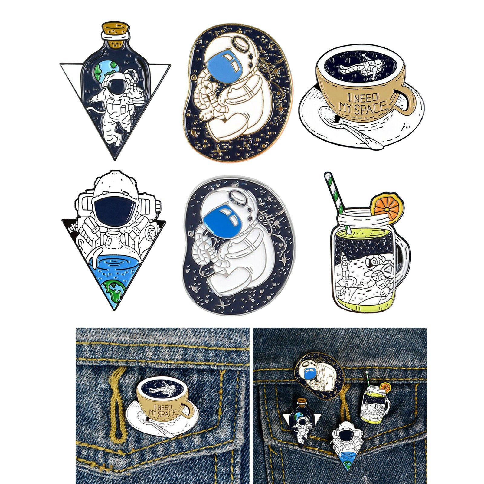 Pack of 6 Astronaut Enamel Pins Brooch Badge Jewelry Gift Decoration DIY