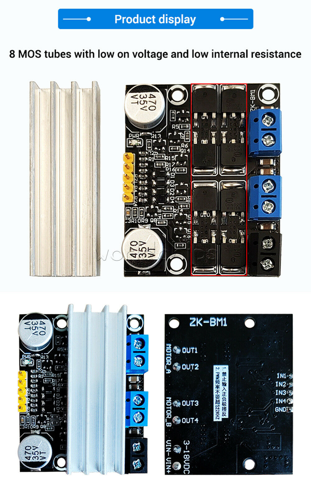 10A 2 Channel H-bridge DC 3-18V Motor Drive Module PWM Adust Speed Dimming