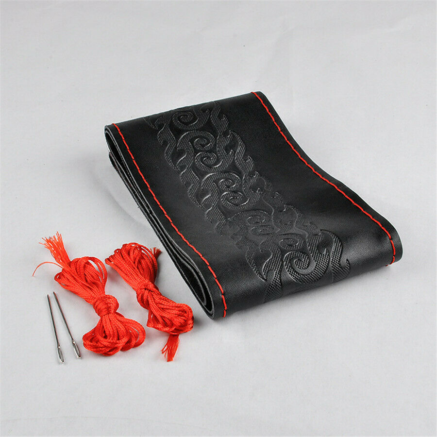 Manual Sewing leather printing Steering Wheel Covers Black & red line